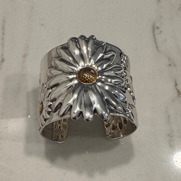 Tiffany & Co. Jewelry - 2003 Tiffany Daisy Wide Sterling Silver Cuff Bracelet with Gold Centers